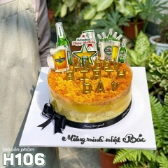 Bánh sinh nhật bông lan trứng muối H106 chai bia mừng sinh nhật anh, chồng, sếp