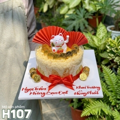 Bánh sinh nhật bông lan trứng muối H107 mừng khai trương thần tài mèo may mắn