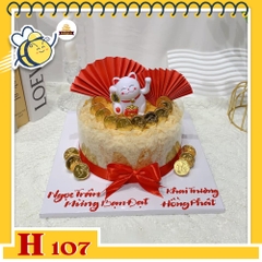 Bánh sinh nhật bông lan trứng muối H107 mừng khai trương thần tài mèo may mắn