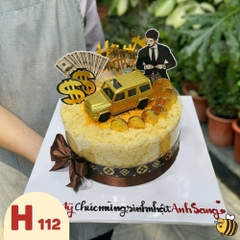 Bánh sinh nhật bông lan trứng muối H112 tặng sếp, ba, chồng trang trí siêu xe vàng