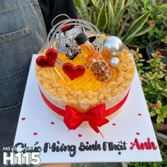 Bánh sinh nhật bông lan trứng muối H115 chai rượu mini và phụ kiện trái tim