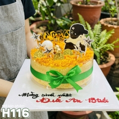 Bánh sinh nhật bông lan trứng muối H116 trang trí chàng trai và đồng tiền vàng