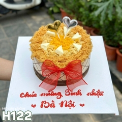 Bánh sinh nhật bông lan trứng muối H122 đơn giản, trái tim và nơ đỏ