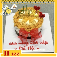 Bánh sinh nhật bông lan trứng muối H122 đơn giản, trái tim và nơ đỏ