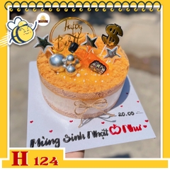 Bánh sinh nhật bông lan trứng muối H124 chai rượu mini, sao bạc và túi tiền