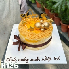 Bánh sinh nhật bông lan trứng muối H126 trang trí đồng tiền, sao và bi vàng