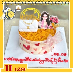 Bánh sinh nhật bông lan trứng muối H129 trang trí cô gái cá tính, túi xách