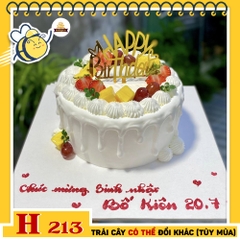 Bánh kem sinh nhật H213 kem chảy trang trí dâu và hoa quả mix độc đáo