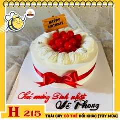 Bánh kem sinh nhật H215 trang trí trái cherry đỏ mọng và ruy băng đỏ