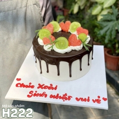 Bánh kem sinh nhật H222 socola chảy, kẹo dẻo và trái cây