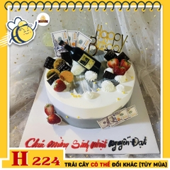 Bánh kem sinh nhật H224 tặng sếp, bạn trai trang trí chai rượu, socola, tiền đô
