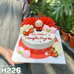 Bánh kem sinh nhật H226 mừng thọ ông nội, bố trang trí thọ đào, quạt đỏ