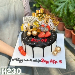Bánh kem sinh nhật H230 tặng bạn trai, chồng trang trí rượu tiền đô