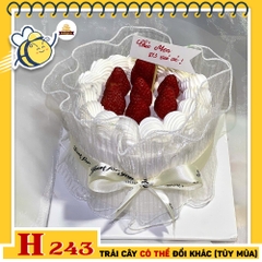 Bánh kem sinh nhật H243 dâu tây bó hoa ren tinh tế