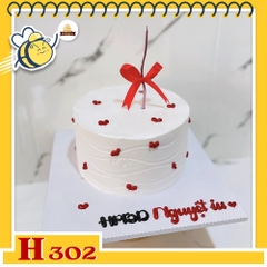 Bánh kem sinh nhật H302 tình yêu màu trắng trang trí trái tim đỏ