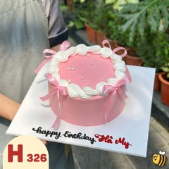 Bánh kem sinh nhật H326 màu hồng công chúa thắt nơ ruy băng