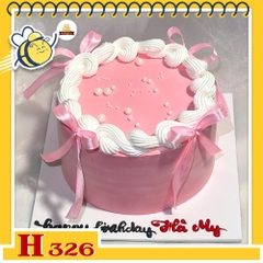 Bánh kem sinh nhật H326 màu hồng công chúa thắt nơ ruy băng