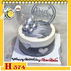 Bánh kem sinh nhật H374 marble xám trắng trang trí cầu bạc tặng nam giới