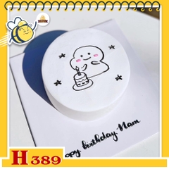 Bánh kem sinh nhật H389 đơn giản vẽ hình nhân vật dễ thương cầm bánh