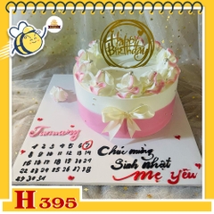 Bánh kem sinh nhật H395 lịch tháng sinh nhật mẹ yêu, trang trí hoa và nơ hồng