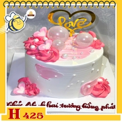 Bánh kem sinh nhật H425 trái tim phụ kiện hoa và bong bóng lấp lánh