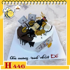 Bánh kem sinh nhật H446 trang trí rượu và đô la Mỹ tặng sếp hoặc chồng