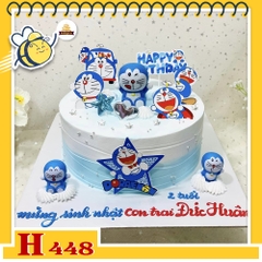 Bánh kem sinh nhật H448 trang trí Doraemon xanh trắng tặng bé trai