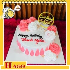 Bánh kem sinh nhật H459 hoa hồng hồng trắng viền kem chảy tông hồng nữ tính