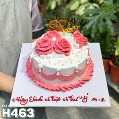 Bánh kem sinh nhật H463 hoa hồng hồng nhạt viền kem chảy tông hồng nữ tính