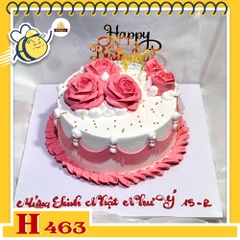 Bánh kem sinh nhật H463 hoa hồng hồng nhạt viền kem chảy tông hồng nữ tính