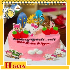 Bánh kem sinh nhật H504 trang trí Hello Kitty dâu tây dễ thương