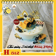 Bánh kem sinh nhật H512 trang trí máy xúc bé trai cool ngầu