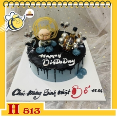 Bánh kem sinh nhật H513 chảy socola phụ kiện ông già rượu whiskey