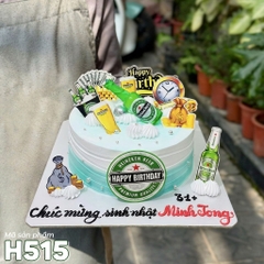 Bánh kem sinh nhật H515 trang trí bia heineken tiền tài độc đáo