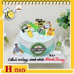 Bánh kem sinh nhật H515 trang trí bia heineken tiền tài độc đáo