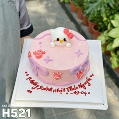 Bánh kem sinh nhật H521 trang trí Hello Kitty, nơ tím hồng dễ thương