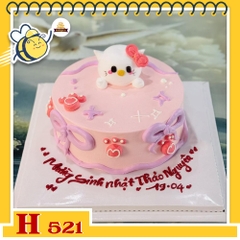 Bánh kem sinh nhật H521 trang trí Hello Kitty, nơ tím hồng dễ thương