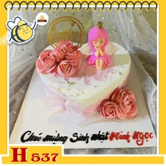 Bánh kem sinh nhật H537 trái tim nàng tiên bướm và hoa hồng