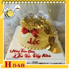 Bánh kem sinh nhật H548 bọc vàng tiền đô và đồng xu tài lộc
