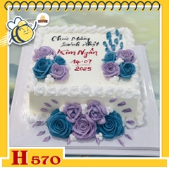 Bánh kem sinh nhật H570 hình hoa hồng tím, xanh độc đáo