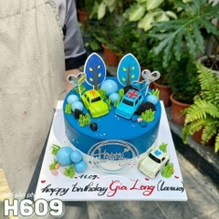 Bánh kem H609 đại dương xanh thẳm trang trí ô tô cho bé trai năng động
