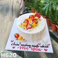 Bánh kem H620 trang trí sợi kem hiện đại mix trái cây