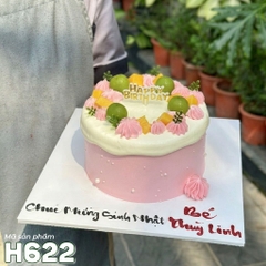 Bánh kem H622 màu hồng layer chảy kem mix quả xanh và xoài