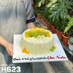 Bánh kem H623 decor sợi len độc đáo mix nho xanh và xoài
