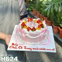 Bánh kem H624 tone hồng vương miện sang chảnh mix dâu tây tươi