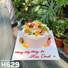 Bánh kem H629 tone hồng mix bánh quế và hoa baby trắng