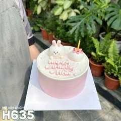 Bánh kem H635 thỏ trắng Minimalist tone hồng pastel tinh tế nhẹ nhàng