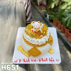 Bánh kem H651 hũ vàng tài lộc kèm mèo thần tài may mắn