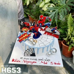 Bánh kem H653 siêu anh hùng Spiderman và mạng nhện xanh trắng