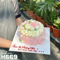 Bánh kem H669 tạo hình bó hoa hồng kem hồng trắng tinh tế